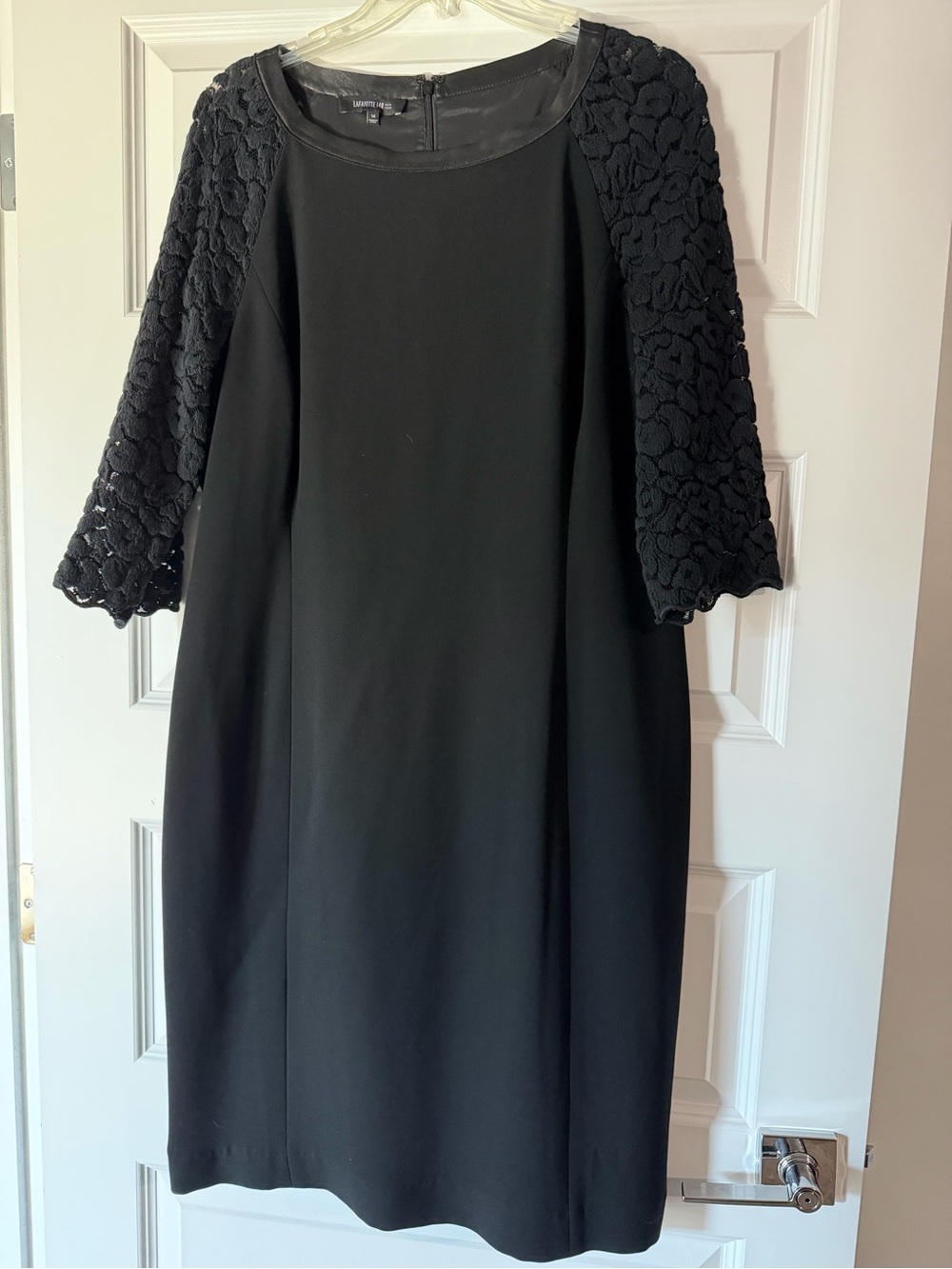 Lafayette 148 New York Black Lace Sleeve Midi Dress Size 14 Like New